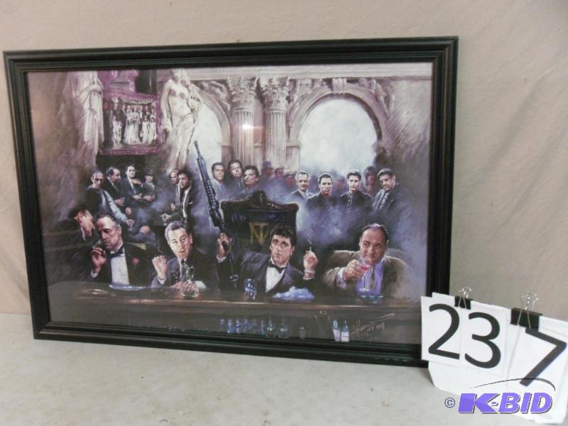 lot 237 image: Framed Scarface, Sopranos, Goodfells Print. M...
