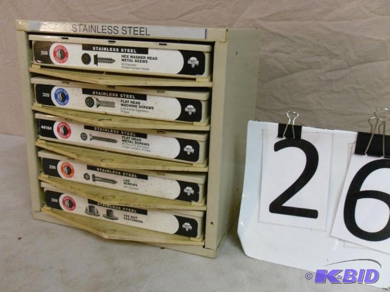 lot 26 image: Hillman 5 drawer hardware organizer full of s...