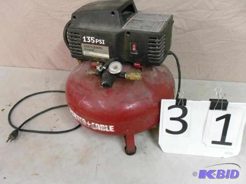 lot 31 image: Porter Cable 6 gallon air compressor. 2hp, 13...