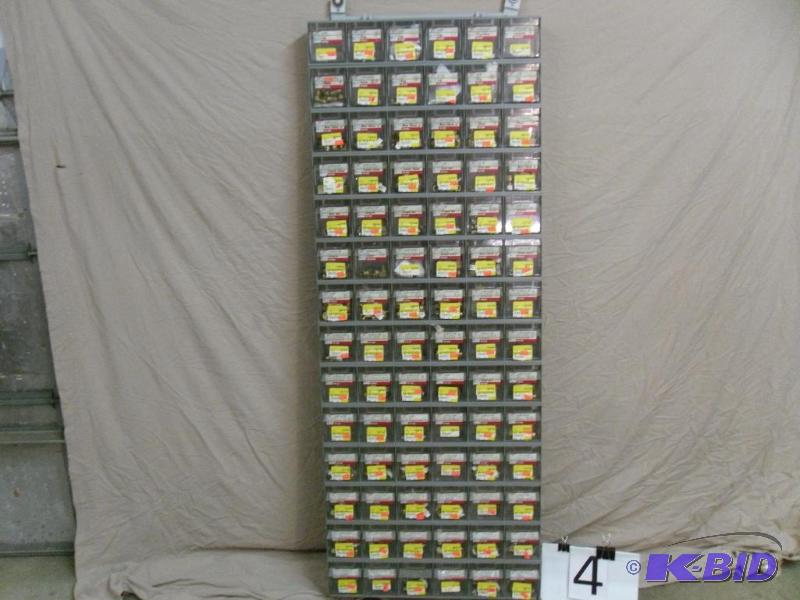 lot 4 image: 84 Bin Hardware Storage Unit with Contents. C...