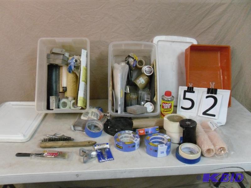 lot 52 image: 2 Small Totes with Lids Full of Painting Supp...
