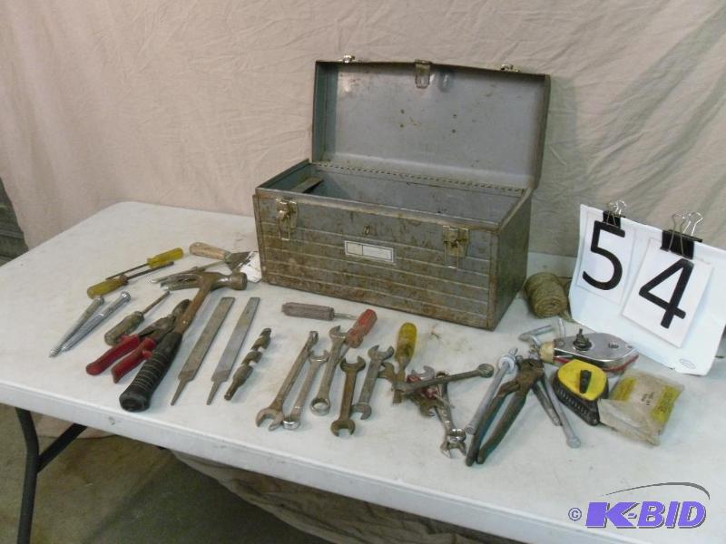 lot 54 image: Craftsman Metal Toolbox with Contents. Hammer...