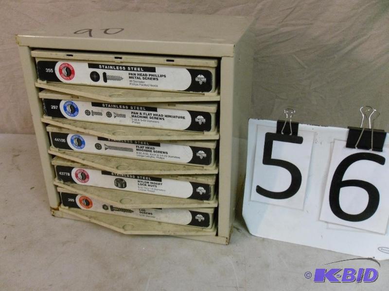 lot 56 image: Hillman 5 Drawer Hardware Organizer Filled wi...