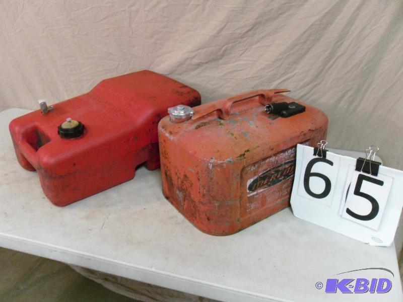 lot 65 image: 2 Boat Gas Cans. One is a Mercury Metal Can a...