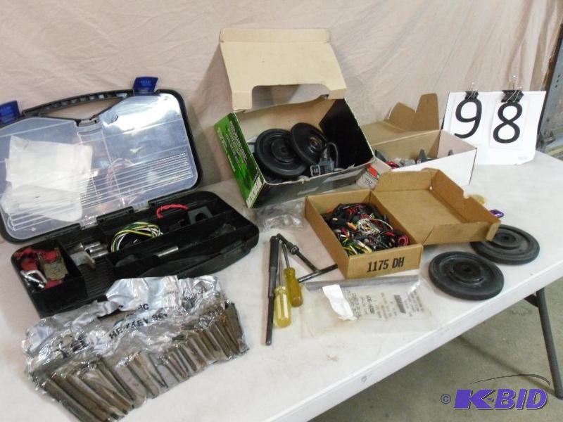 lot 98 image: Organizer with Tools and Snowmobile Parts. Ax...
