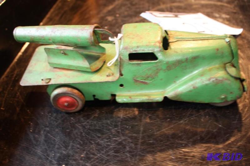lot 217 image: A vintage green metal toy truck with movable ...