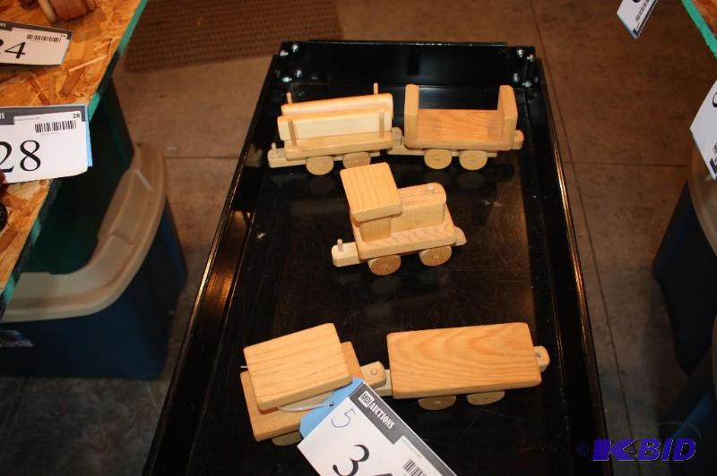 lot 34 image: Lot of (5) items for a wooden toy train set i...