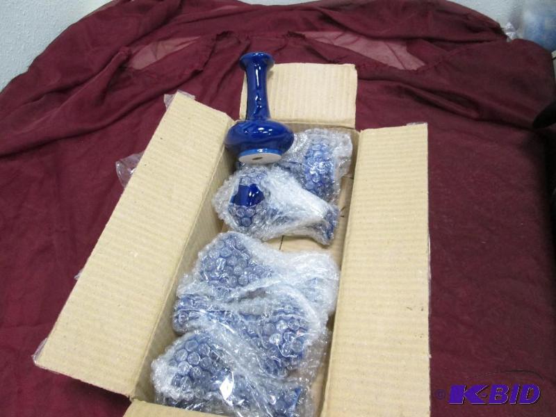 Qty 6 Blue ceramic vases...
