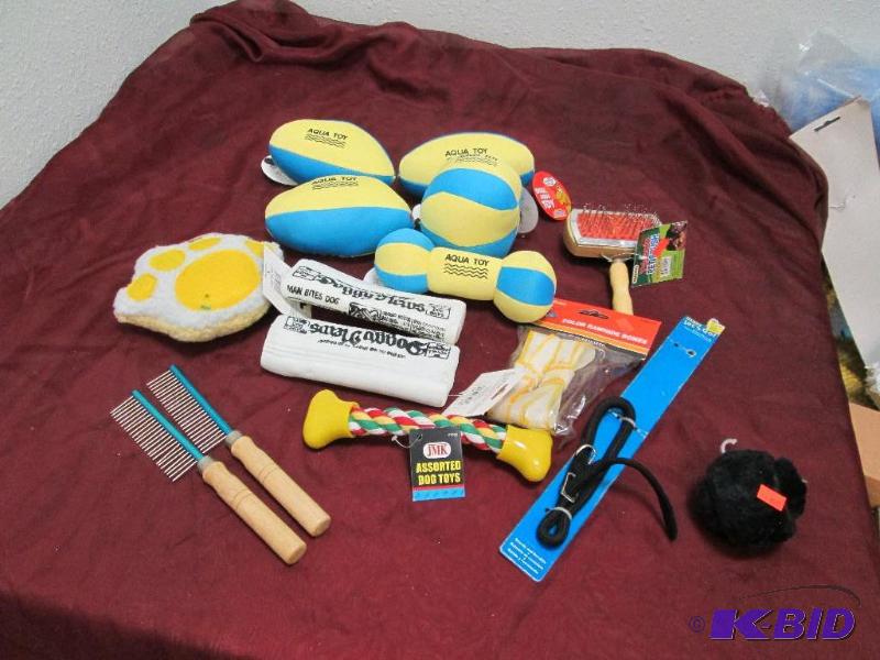 Qty 5 aqua toys, Black ball, color rawhide bo...