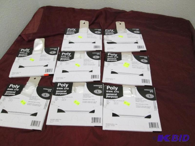 Qty 8 Poly BWK 370 general purpose gloves emb...