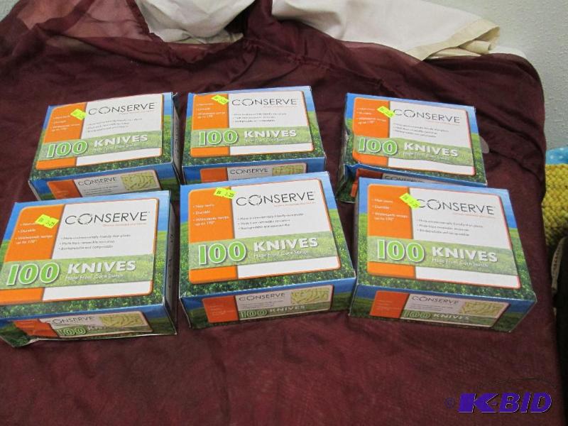 Qty 6 boxes of 100 plastic knives...
