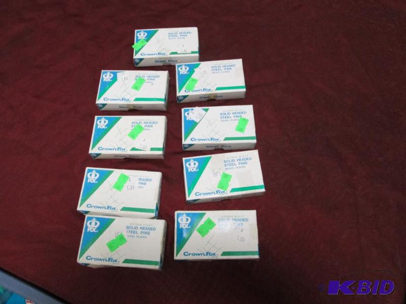 Qty 9 Crown Fox Solid headed Steel pins...