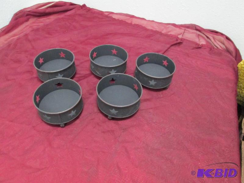 Qty 5 black metal, star decoration, candle ho...