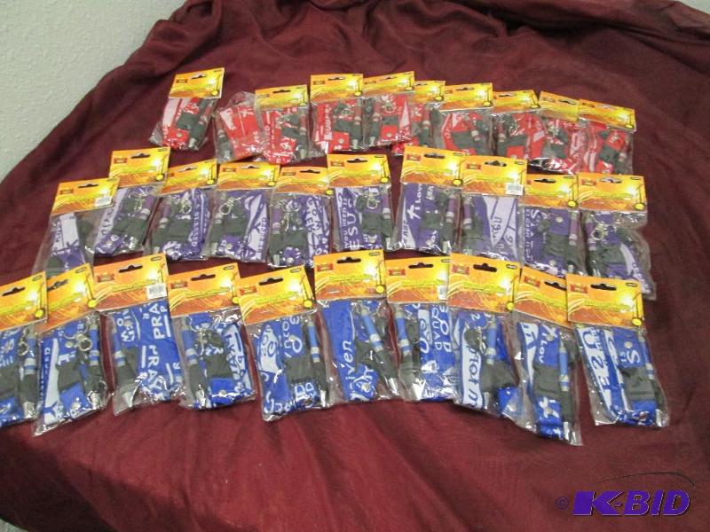 Qty 30 Lanyard with pen, red, blue, and purpl...
