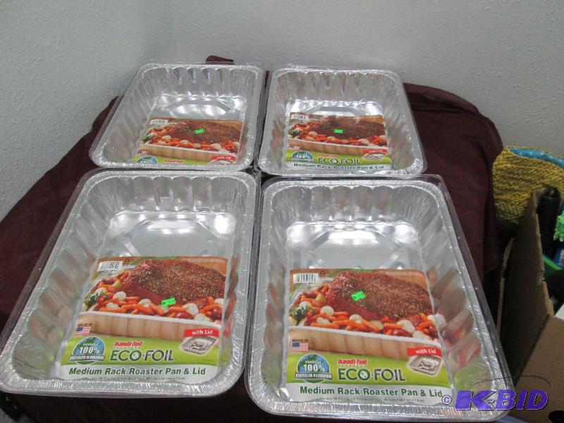Qty 4 Eco-Foil Medium Rack Roaster pan and li...