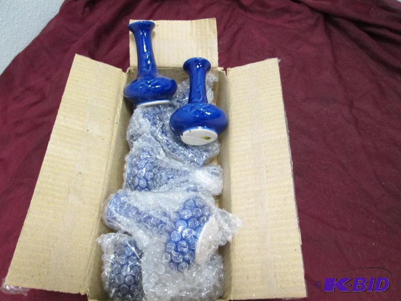 Qty 8 blue ceramic vases...