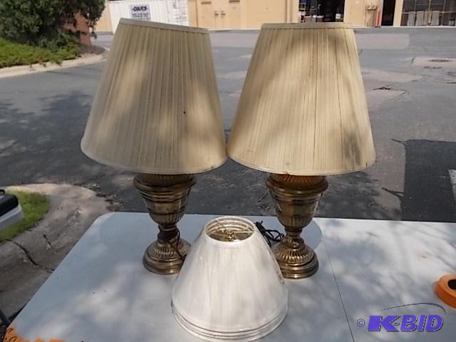 2 Brass Lamps With Shades, 4 Other Shades...