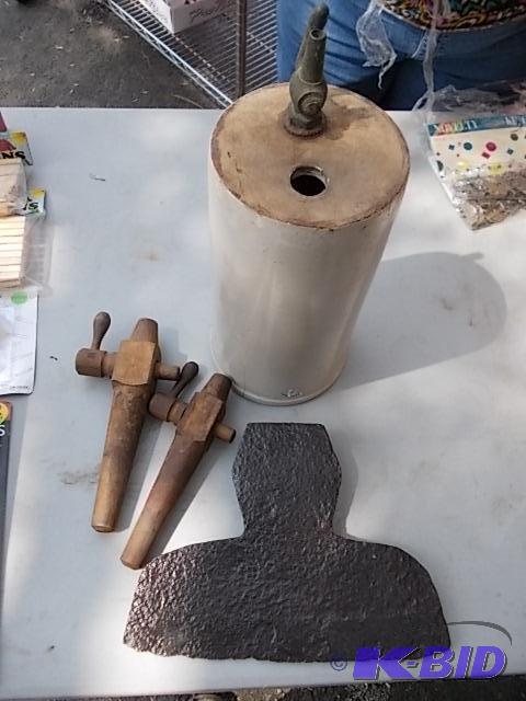 2 Kegs, Crock With&nbspSpigot, Large Axe Hea...