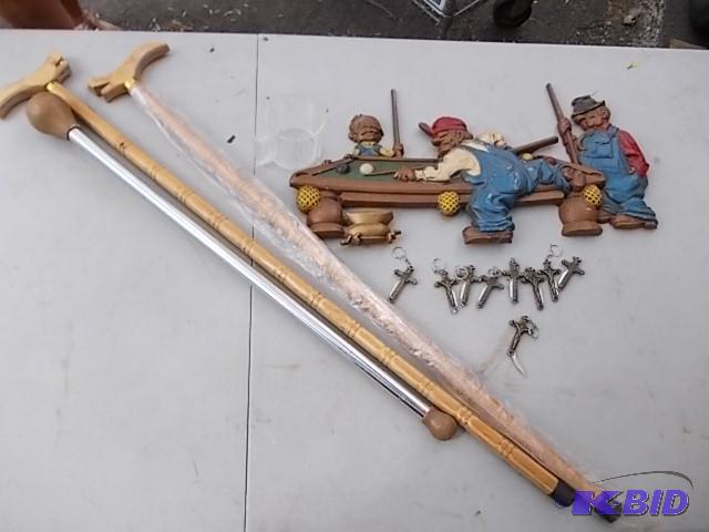 Baton, 2 CanesWalking Sticks, Vintage Billia...