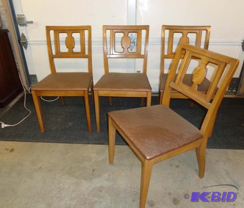 lot 20003 image: Lot of 4 Drexel Table Chairs with Tooled Leather Style Seats