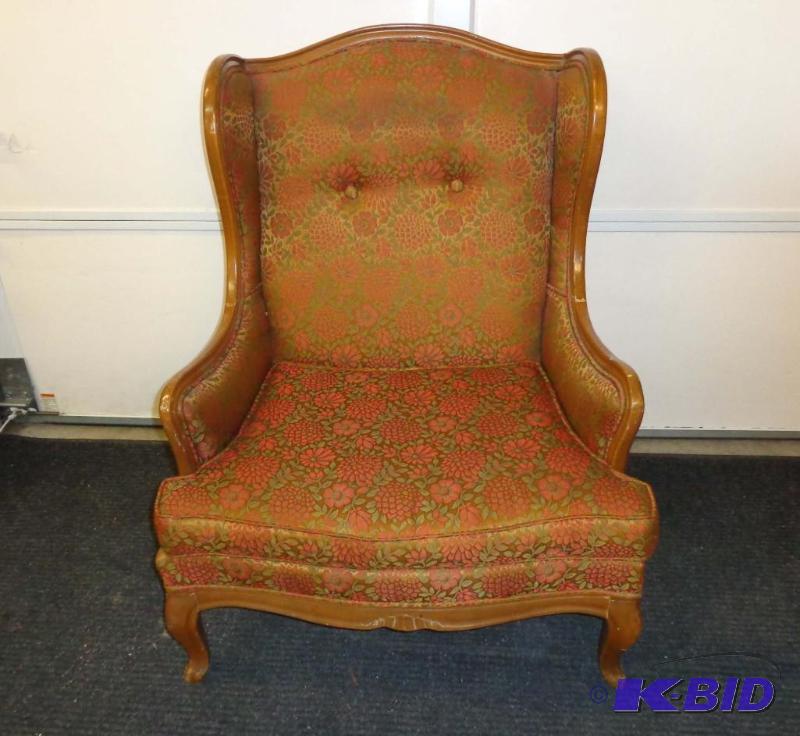 lot 20008 image: Vintage Upholstered Floral Chair High Back and Wide Seat