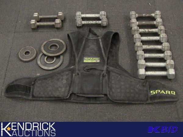 lot 181 image: Lot of 12 - 5 LBs Hand Weights, and 2 - 2.5 LBs Weight Plates