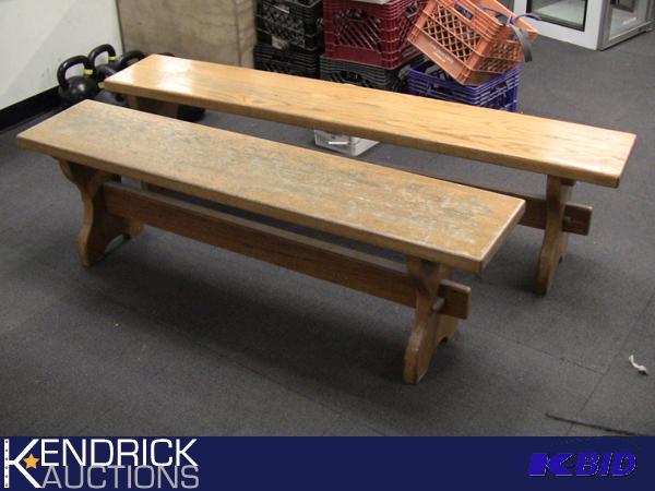 lot 221 image: 2 Heavy Duty Solid Oak Mission Benches