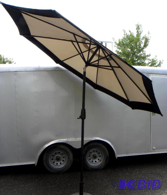 lot 66 image: 9 Deluxe Market Umbrella, khakiblack, 8 ste...