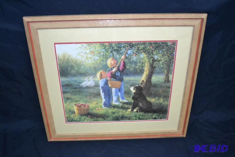 lot 31 image: FRAMED APPLE ORCHARD PICTURE...