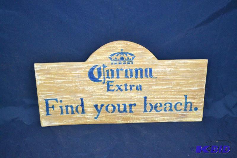 lot 46 image: CORONA SIGN 11X27 WOOD SIGN...