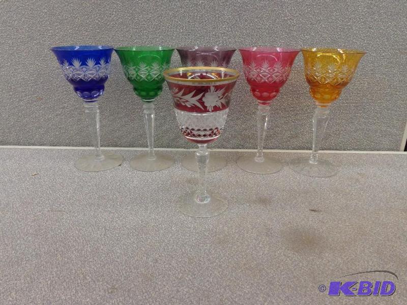 lot 116 image: 5 Matching Mix Set of Goblets and 1 Red Cryst...