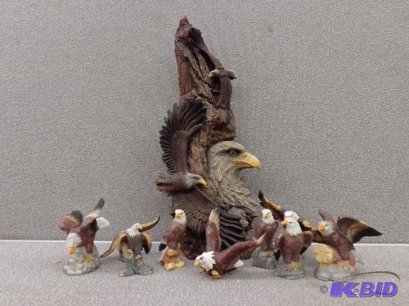 lot 117 image: 10 Bald Eagle Sculptures 5 Eagles have sticke...