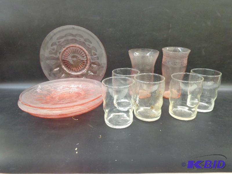 lot 131 image: Kitchen Plates and Glasses (Possible Depressi...