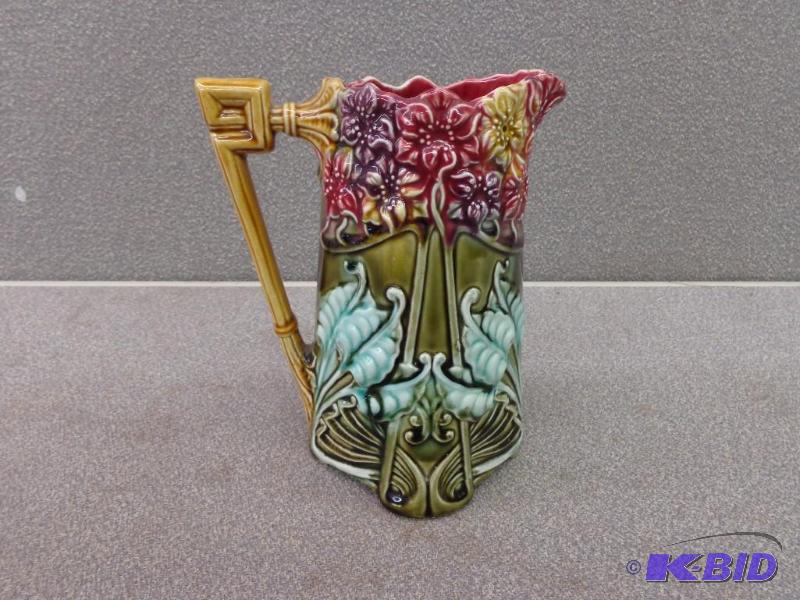 lot 147 image: Unique Water Pitcher Raised Flowers and Fern ...