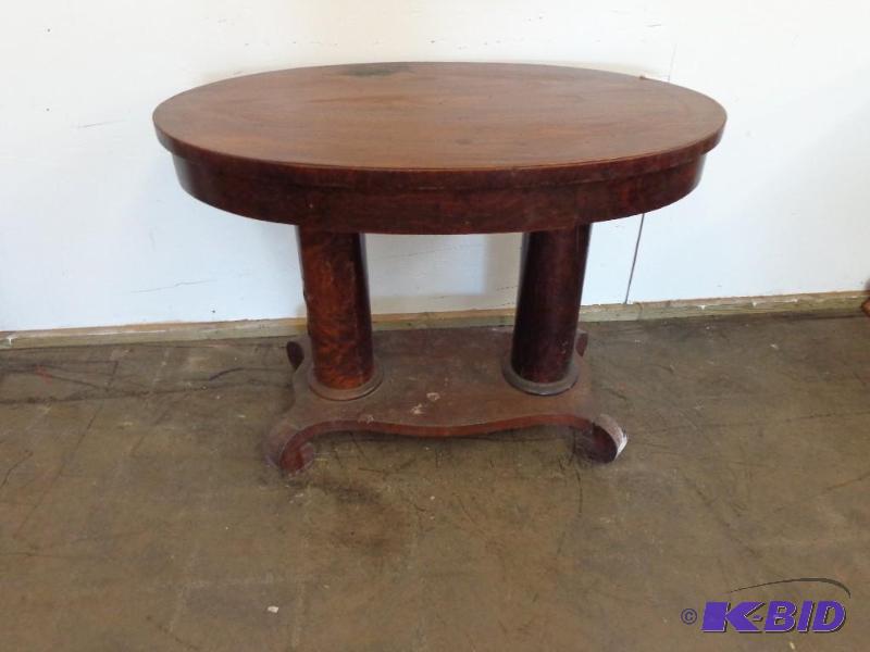 lot 16 image: Oval Two Pillar Table With Single Drawer Two ...