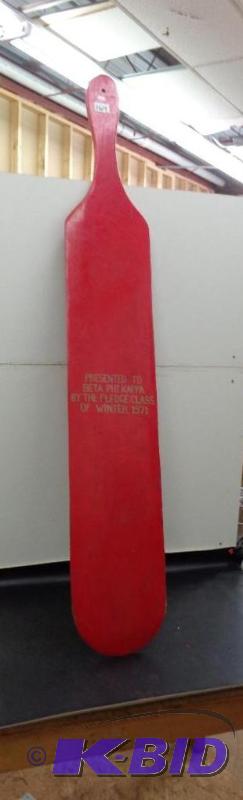 lot 164 image: Large Wooden Paddle Paddle is Painted Red Was...