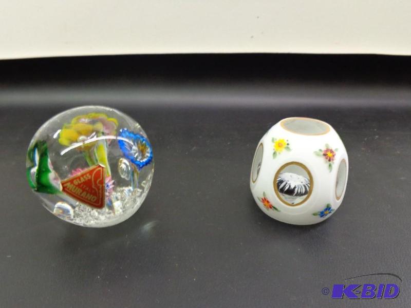 lot 168 image: Two Small Paper Weights Clear Middle with Dis...