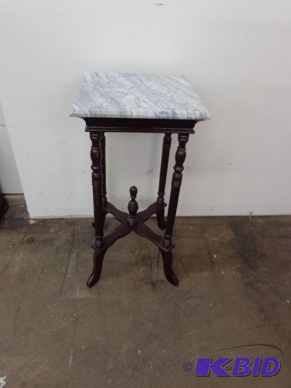 lot 17 image: Marble Top Square Table Marble is Grayish in ...