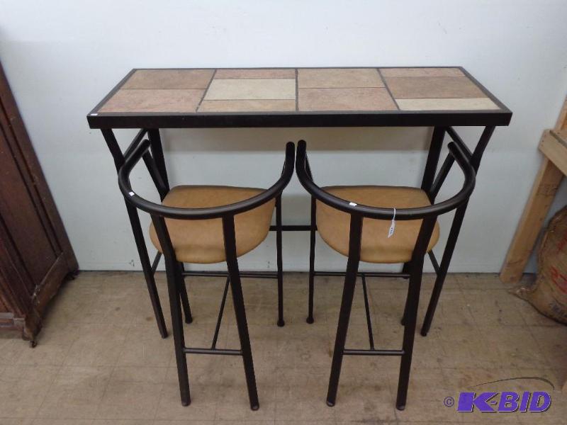 lot 171 image: Metal Framed Bar Styled Table Grouted Stone T...