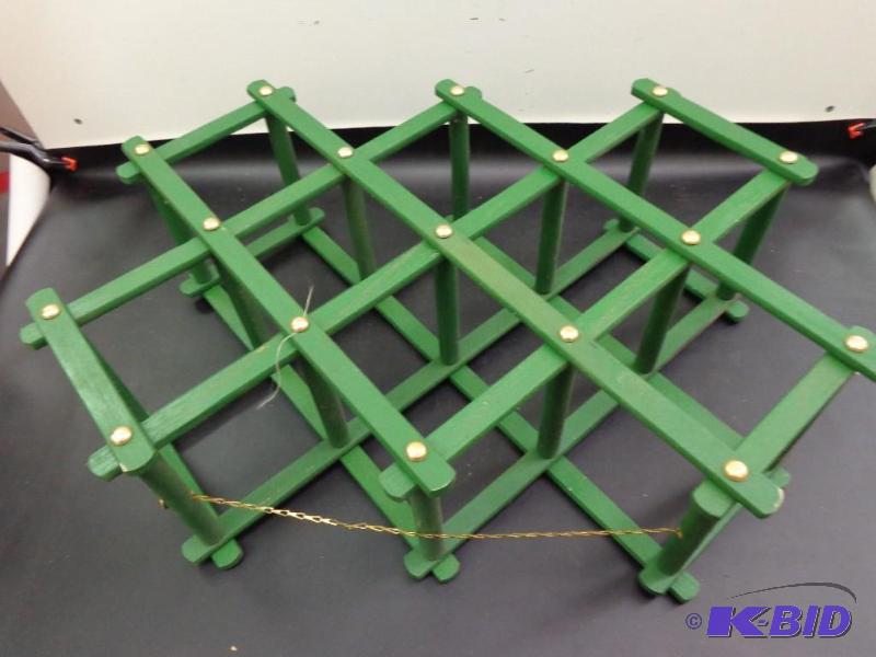lot 173 image: Green Wooden Wine Bottle Rack 21" x 6.5&...