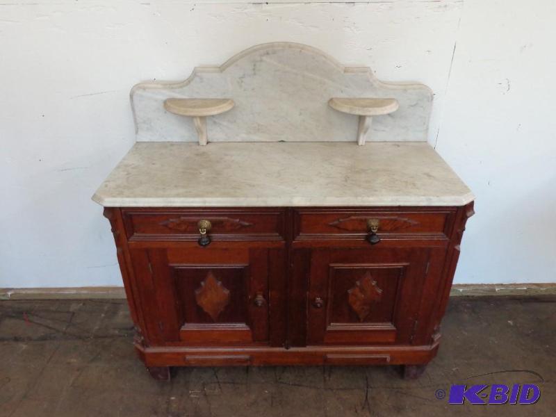 lot 3 image: Marble Top StorageDisplay Cabinet 2 Drawers ...