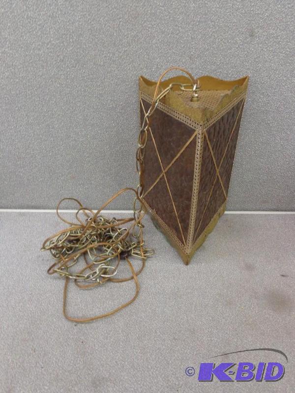 lot 41 image: Hanging Chain Lamp Brown Plastic wMetal Trim...