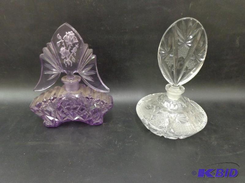 lot 60 image: Crystal Perfume Bottles (1) Clear Glass has N...