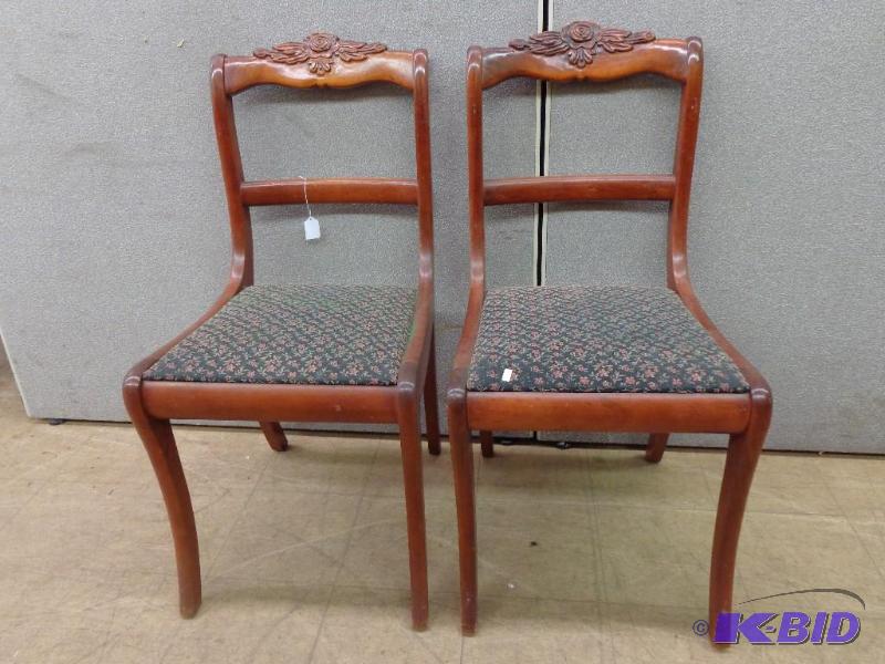 lot 61 image: A Pair of Floral Carved Chairs 16" x 17&...