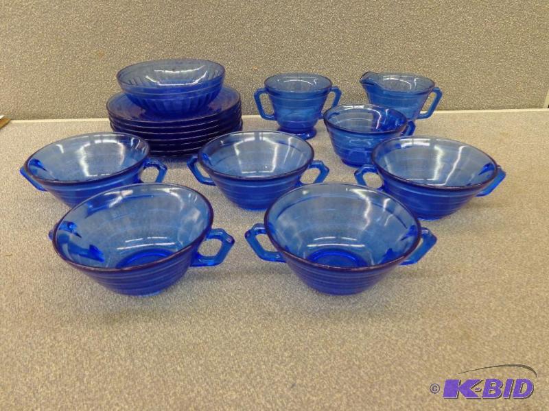 lot 66 image: Blue Depression Glass Plates, Cups and Bowls ...