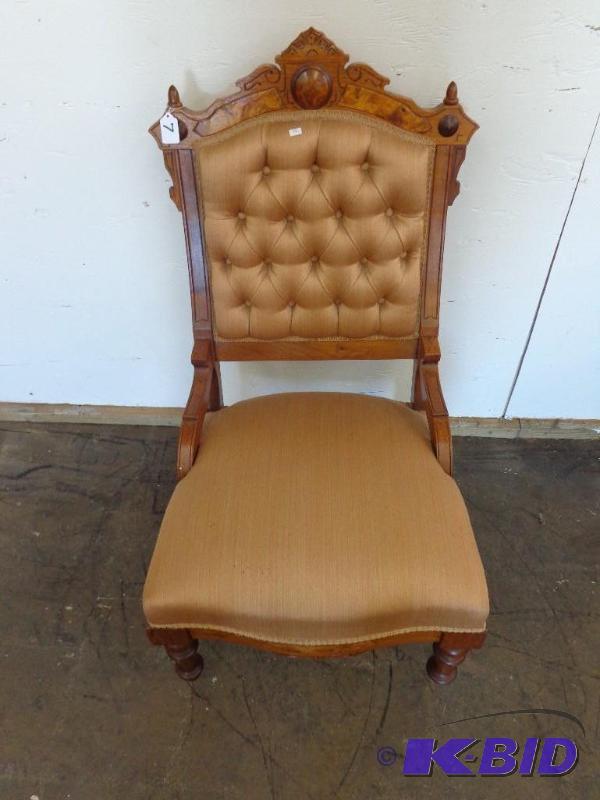 lot 7 image: Ornate Cut Wooden Chair Really Decorative Car...