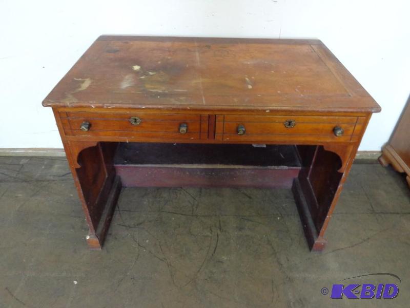 lot 8 image: Antique style Two Drawer Desk  Solid Woo...
