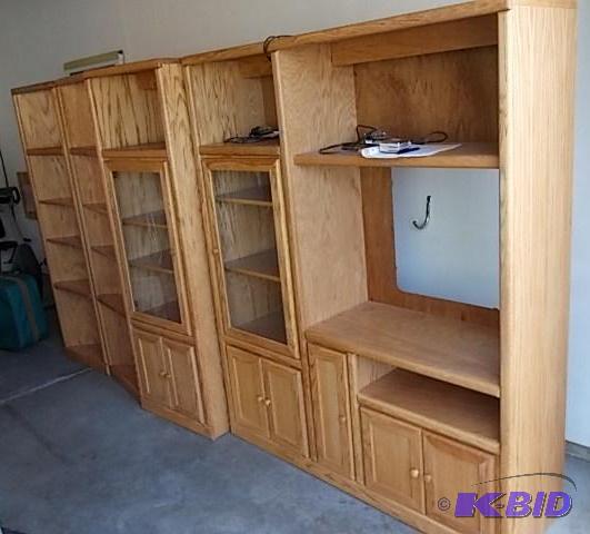Large 4-Section Lighted Oak Entertainment Cen...