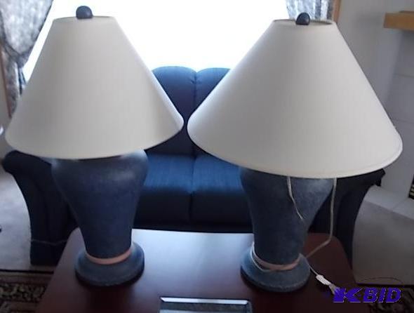 Pair Of 32 in. Pottery Lamps With Shades...