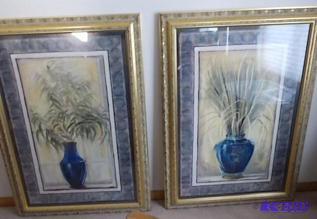 Pair Of Framed Prints - Blue Vases -&nbsp29x...